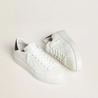 Golden Goose Purestar With White Leather Star And Burgundy Croc-Print Leather Heel Tab Golden Goose Purestar With White Leather Star And Burgundy Croc-Print Leather Heel Tab