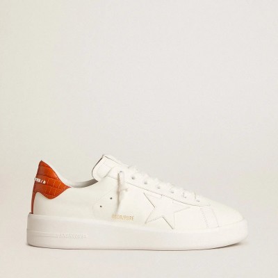 Golden Goose Purestar With White Leather Star And Orange Heel Tab Golden Goose Purestar With White Leather Star And Orange Heel Tab