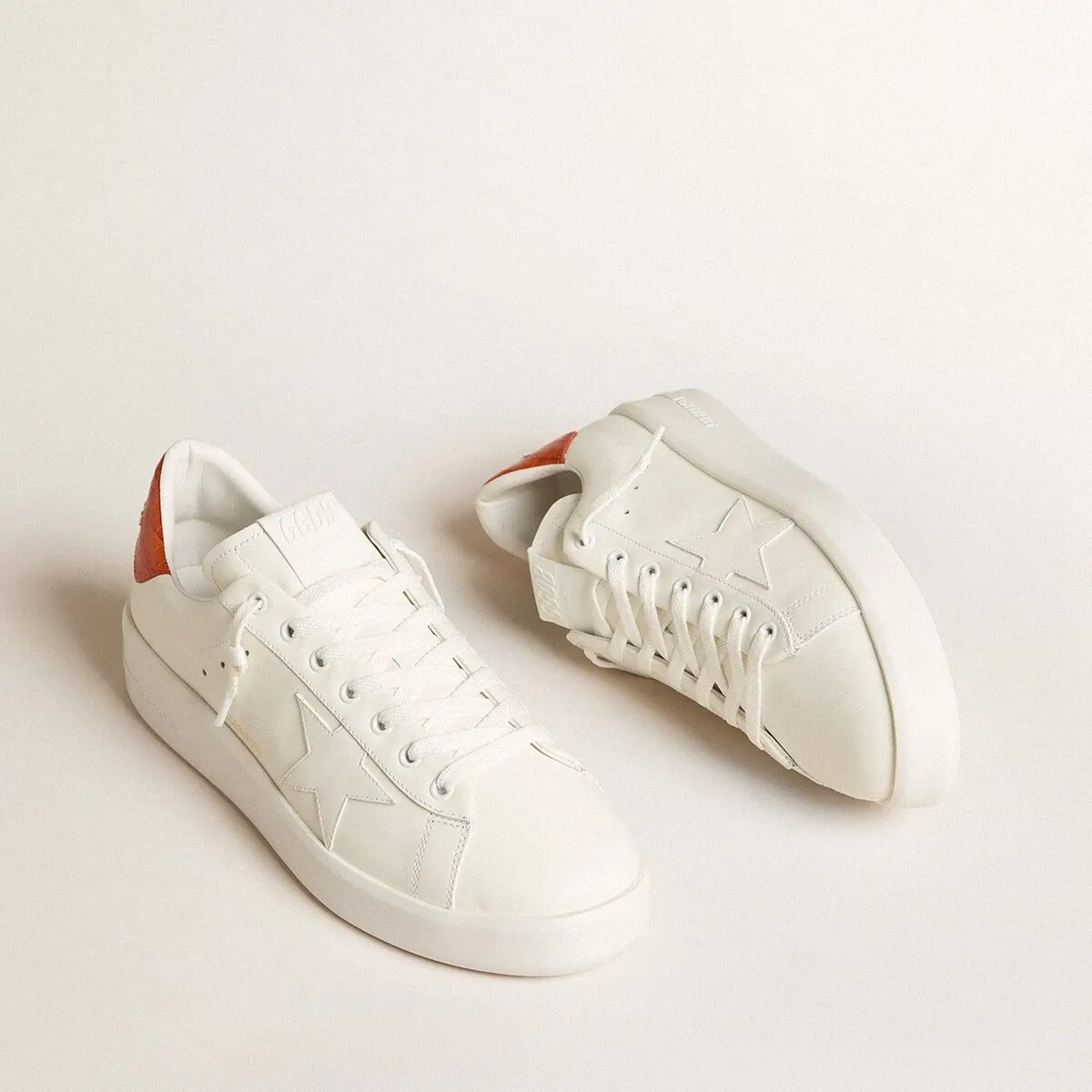 Golden Goose Purestar With White Leather Star And Orange Heel Tab Golden Goose Purestar With White Leather Star And Orange Heel Tab