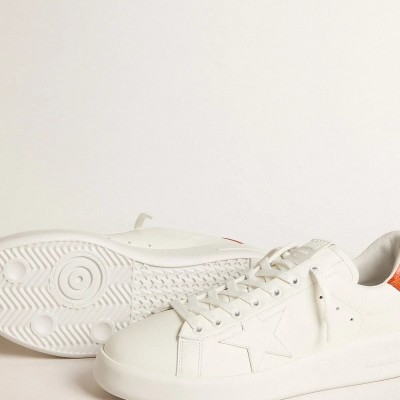 Golden Goose Purestar With White Leather Star And Orange Heel Tab Golden Goose Purestar With White Leather Star And Orange Heel Tab