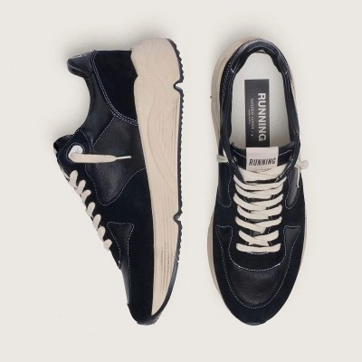 Golden Goose Running Sole In Black Nappa Leather And Suede With A White Star Golden Goose Running Sole In Black Nappa Leather And Suede With A White Star