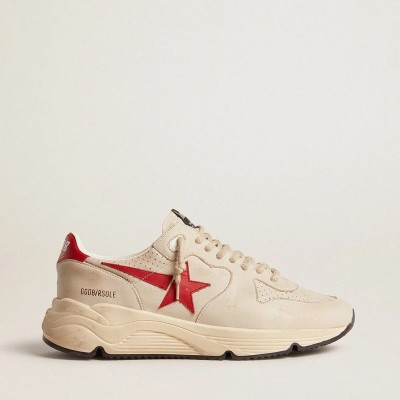 Golden Goose Running Sole In Gray Morn Nappa Leather With Red Nappa Leather Star And Heel Tab Golden Goose Running Sole In Gray Morn Nappa Leather With Red Nappa Leather Star And Heel Tab