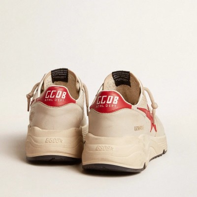 Golden Goose Running Sole In Gray Morn Nappa Leather With Red Nappa Leather Star And Heel Tab Golden Goose Running Sole In Gray Morn Nappa Leather With Red Nappa Leather Star And Heel Tab