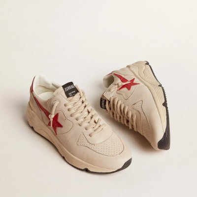 Golden Goose Running Sole In Gray Morn Nappa Leather With Red Nappa Leather Star And Heel Tab Golden Goose Running Sole In Gray Morn Nappa Leather With Red Nappa Leather Star And Heel Tab