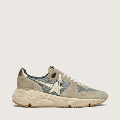 Golden Goose Running Sole In Gray Suede With White Star And White Heel Tab Golden Goose Running Sole In Gray Suede With White Star And White Heel Tab