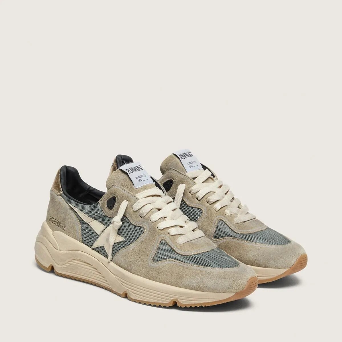Golden Goose Running Sole In Gray Suede With White Star And White Heel Tab Golden Goose Running Sole In Gray Suede With White Star And White Heel Tab