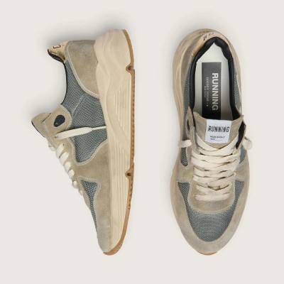 Golden Goose Running Sole In Gray Suede With White Star And White Heel Tab Golden Goose Running Sole In Gray Suede With White Star And White Heel Tab