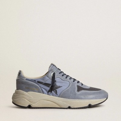 Golden Goose Running Sole In Light Blue Nylon And Nubuck With Black Star Golden Goose Running Sole In Light Blue Nylon And Nubuck With Black Star
