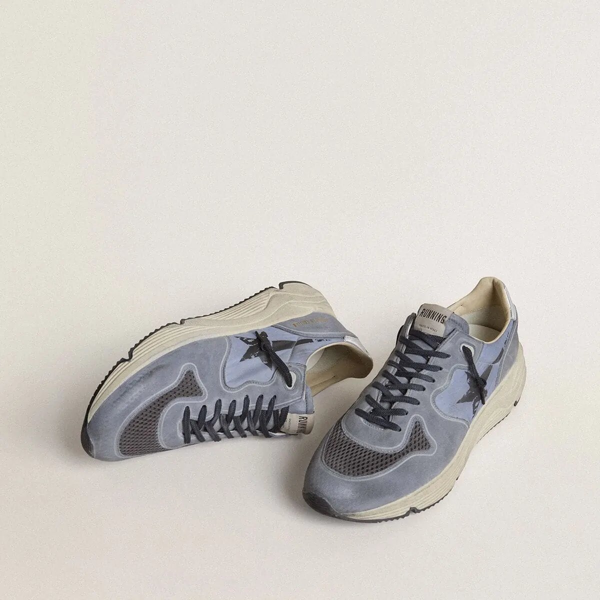 Golden Goose Running Sole In Light Blue Nylon And Nubuck With Black Star Golden Goose Running Sole In Light Blue Nylon And Nubuck With Black Star