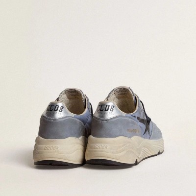 Golden Goose Running Sole In Light Blue Nylon And Nubuck With Black Star Golden Goose Running Sole In Light Blue Nylon And Nubuck With Black Star
