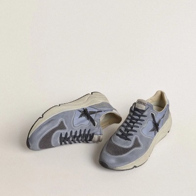 Golden Goose Running Sole In Light Blue Nylon And Nubuck With Black Star Golden Goose Running Sole In Light Blue Nylon And Nubuck With Black Star