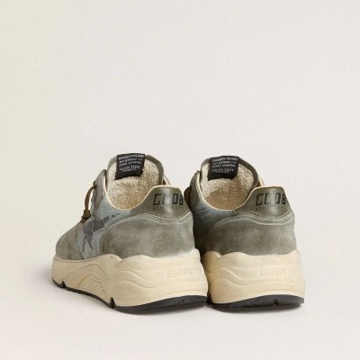Golden Goose Running Sole In Light Blue Nylon With Black Star And Green Leather Heel Tab Golden Goose Running Sole In Light Blue Nylon With Black Star And Green Leather Heel Tab