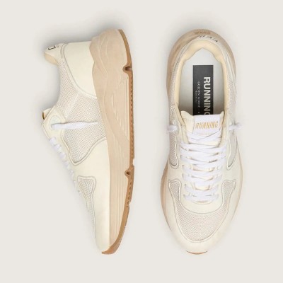 Golden Goose Running Sole In Mesh And White Nappa Golden Goose Running Sole In Mesh And White Nappa