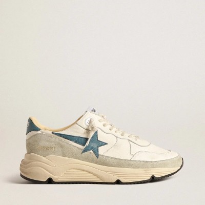 Golden Goose Running Sole In Nappa With Blue Leather Star And Suede Insert Golden Goose Running Sole In Nappa With Blue Leather Star And Suede Insert
