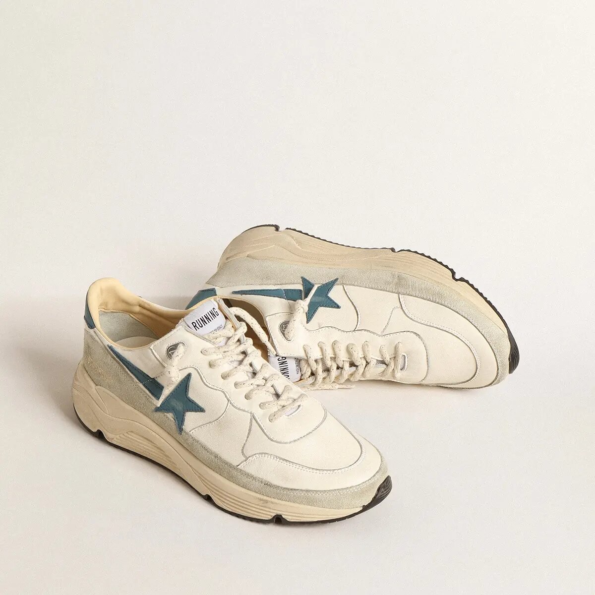 Golden Goose Running Sole In Nappa With Blue Leather Star And Suede Insert Golden Goose Running Sole In Nappa With Blue Leather Star And Suede Insert