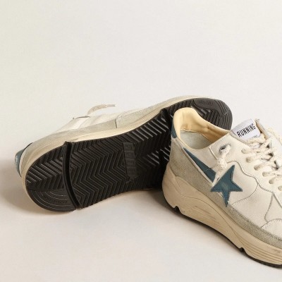 Golden Goose Running Sole In Nappa With Blue Leather Star And Suede Insert Golden Goose Running Sole In Nappa With Blue Leather Star And Suede Insert