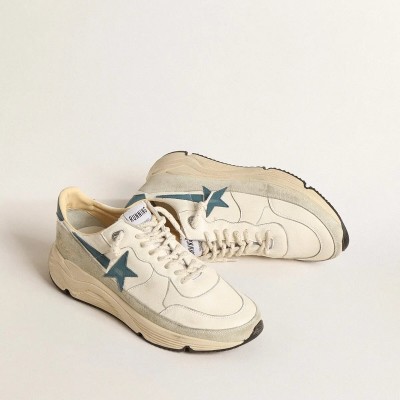 Golden Goose Running Sole In Nappa With Blue Leather Star And Suede Insert Golden Goose Running Sole In Nappa With Blue Leather Star And Suede Insert