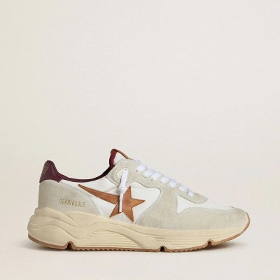 Golden Goose Running Sole In Nylon And Suede With Brown Leather Star And Burgundy Leather Heel Tab