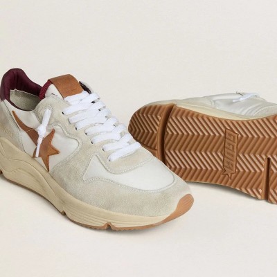 Golden Goose Running Sole In Nylon And Suede With Brown Leather Star And Burgundy Leather Heel Tab
