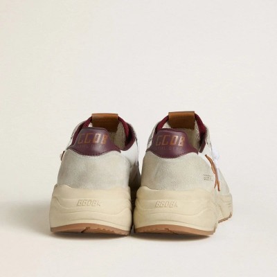 Golden Goose Running Sole In Nylon And Suede With Brown Leather Star And Burgundy Leather Heel Tab