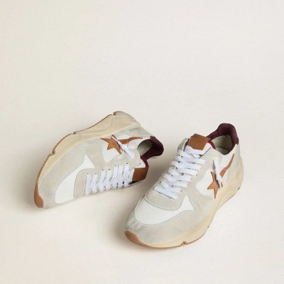 Golden Goose Running Sole In Nylon And Suede With Brown Leather Star And Burgundy Leather Heel Tab Golden Goose Running Sole In Nylon And Suede With Brown Leather Star And Burgundy Leather Heel Tab