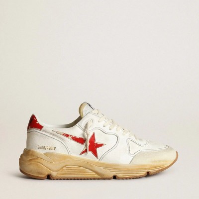 Golden Goose Running Sole With Leather Star And Heel Tab With Red Print Golden Goose Running Sole With Leather Star And Heel Tab With Red Print