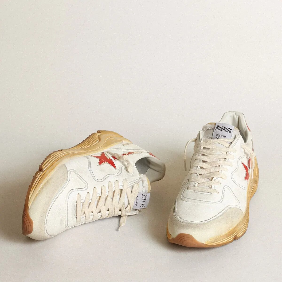 Golden Goose Running Sole With Leather Star And Heel Tab With Red Print Golden Goose Running Sole With Leather Star And Heel Tab With Red Print