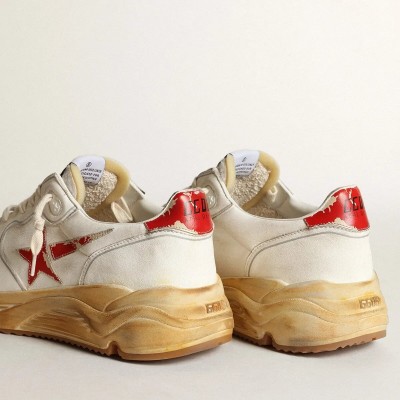 Golden Goose Running Sole With Leather Star And Heel Tab With Red Print Golden Goose Running Sole With Leather Star And Heel Tab With Red Print