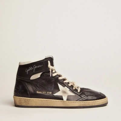 Golden Goose Sky-Star In Black Nappa Leather With White Leather Star Golden Goose Sky-Star In Black Nappa Leather With White Leather Star