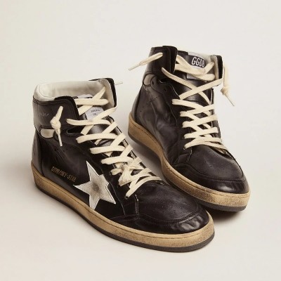 Golden Goose Sky-Star In Black Nappa Leather With White Leather Star Golden Goose Sky-Star In Black Nappa Leather With White Leather Star