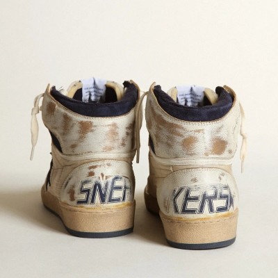 Golden Goose Sky-Star In Cream-Colored Nylon And Leather With Blue Suede Star Golden Goose Sky-Star In Cream-Colored Nylon And Leather With Blue Suede Star