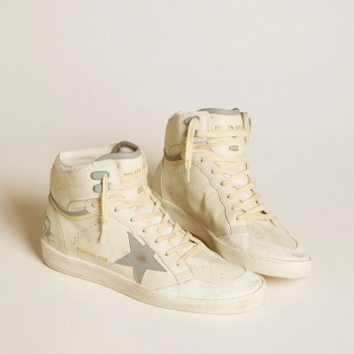 Golden Goose Sky-Star In Leather With Light Blue Leather Star And White Heel Tab Golden Goose Sky-Star In Leather With Light Blue Leather Star And White Heel Tab