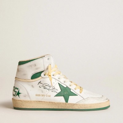 Golden Goose Sky-Star In White Leather With Green Leather Star Golden Goose Sky-Star In White Leather With Green Leather Star