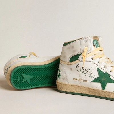 Golden Goose Sky-Star In White Leather With Green Leather Star Golden Goose Sky-Star In White Leather With Green Leather Star