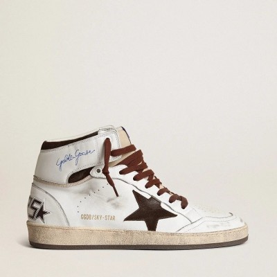 Golden Goose Sky-Star In White Nappa Leather With A Chocolate Suede Star Golden Goose Sky-Star In White Nappa Leather With A Chocolate Suede Star