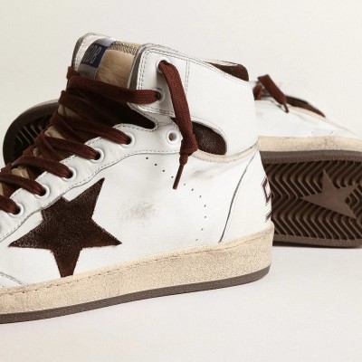 Golden Goose Sky-Star In White Nappa Leather With A Chocolate Suede Star Golden Goose Sky-Star In White Nappa Leather With A Chocolate Suede Star
