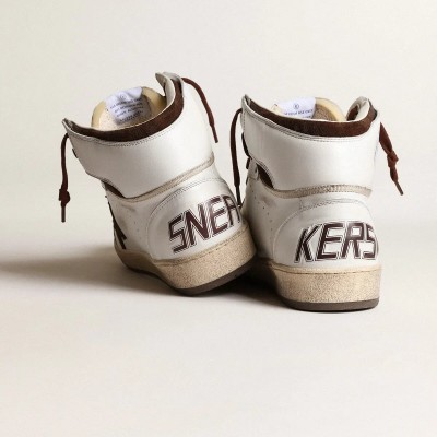 Golden Goose Sky-Star In White Nappa Leather With A Chocolate Suede Star Golden Goose Sky-Star In White Nappa Leather With A Chocolate Suede Star