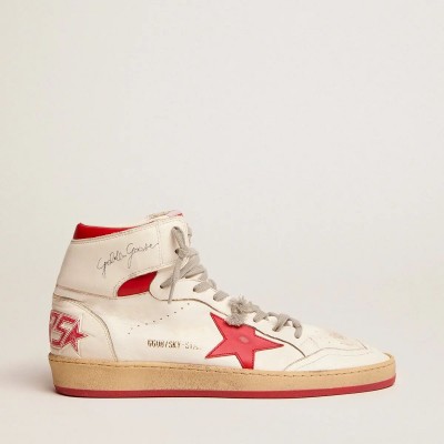 Golden Goose Sky-Star With Signature On The Ankle And Red Inserts Golden Goose Sky-Star With Signature On The Ankle And Red Inserts
