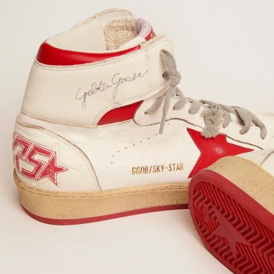 Golden Goose Sky-Star With Signature On The Ankle And Red Inserts Golden Goose Sky-Star With Signature On The Ankle And Red Inserts