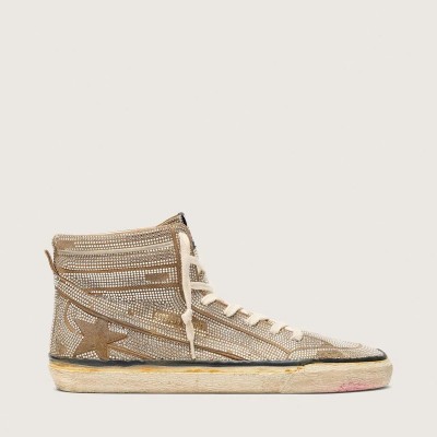Golden Goose Slide Lab Sneakers In Tobacco-Colored Suede With Crystals And Tobacco-Colored Suede Star