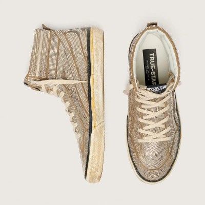 Golden Goose Slide Lab Sneakers In Tobacco-Colored Suede With Crystals And Tobacco-Colored Suede Star