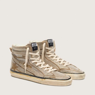 Golden Goose Slide Lab Sneakers In Tobacco-Colored Suede With Crystals And Tobacco-Colored Suede Star Golden Goose Slide Lab Sneakers In Tobacco-Colored Suede With Crystals And Tobacco-Colored Suede Star