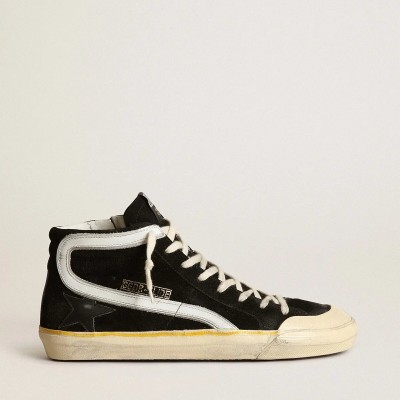 Golden Goose Slide Penstar In Black Suede With Black Star And White Flash Golden Goose Slide Penstar In Black Suede With Black Star And White Flash