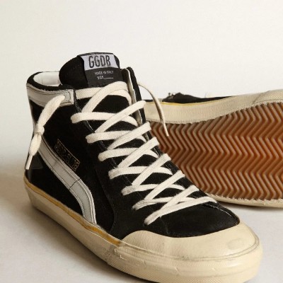 Golden Goose Slide Penstar In Black Suede With Black Star And White Flash Golden Goose Slide Penstar In Black Suede With Black Star And White Flash
