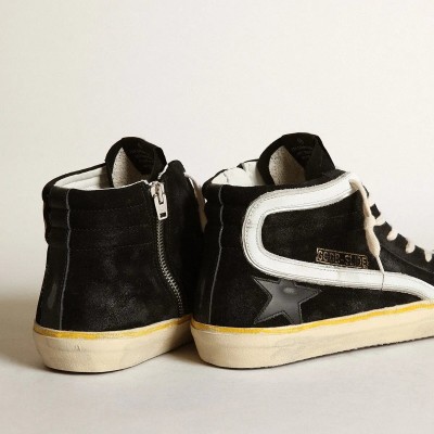 Golden Goose Slide Penstar In Black Suede With Black Star And White Flash Golden Goose Slide Penstar In Black Suede With Black Star And White Flash