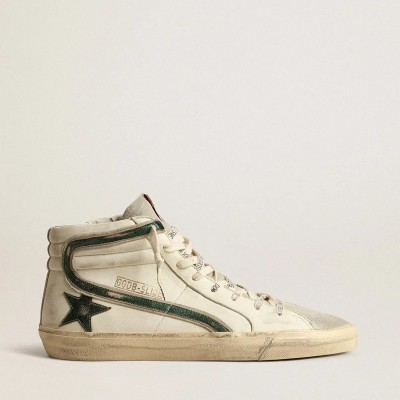 Golden Goose Slide In Beige Nappa With Green Laminated Leather Star And Flash Golden Goose Slide In Beige Nappa With Green Laminated Leather Star And Flash