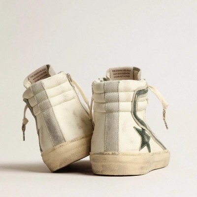 Golden Goose Slide In Beige Nappa With Green Laminated Leather Star And Flash Golden Goose Slide In Beige Nappa With Green Laminated Leather Star And Flash