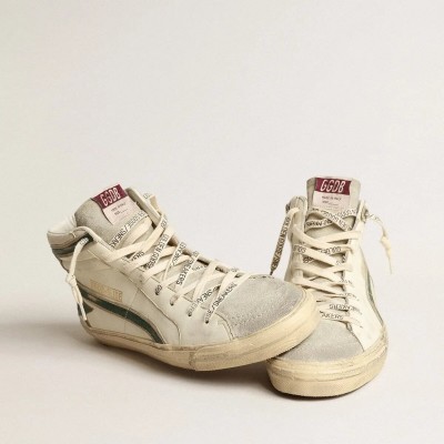 Golden Goose Slide In Beige Nappa With Green Laminated Leather Star And Flash Golden Goose Slide In Beige Nappa With Green Laminated Leather Star And Flash