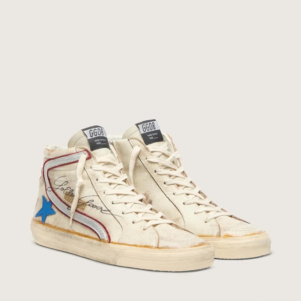 Golden Goose Slide With Light Blue Leather Star And Metallic Silver Leather Flash Golden Goose Slide With Light Blue Leather Star And Metallic Silver Leather Flash