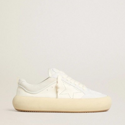 Golden Goose Space-Star Cube In White Leather With Perforated Star Golden Goose Space-Star Cube In White Leather With Perforated Star